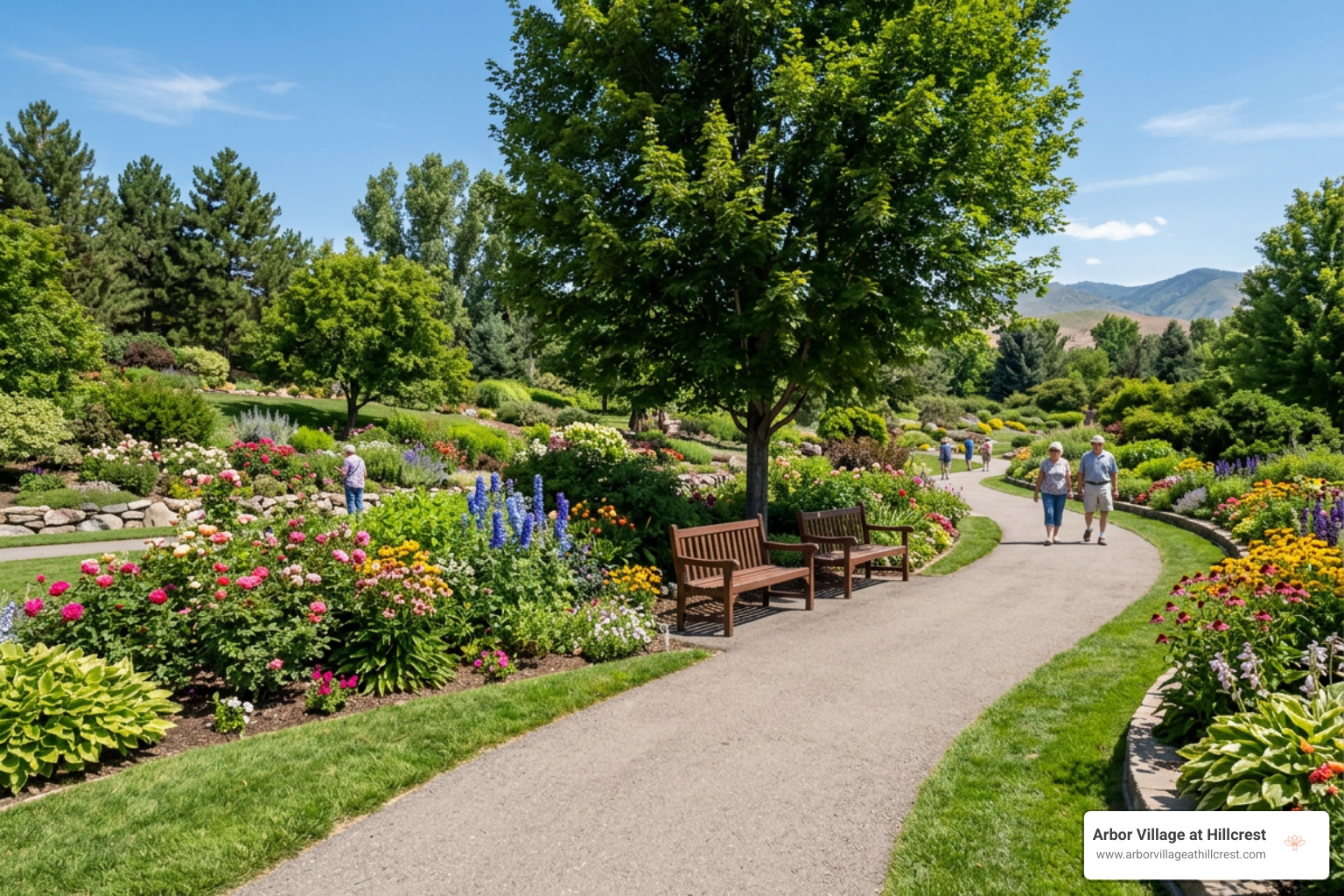 Idaho Botanical Garden featuring flat accessible walking paths and scenic landscaping